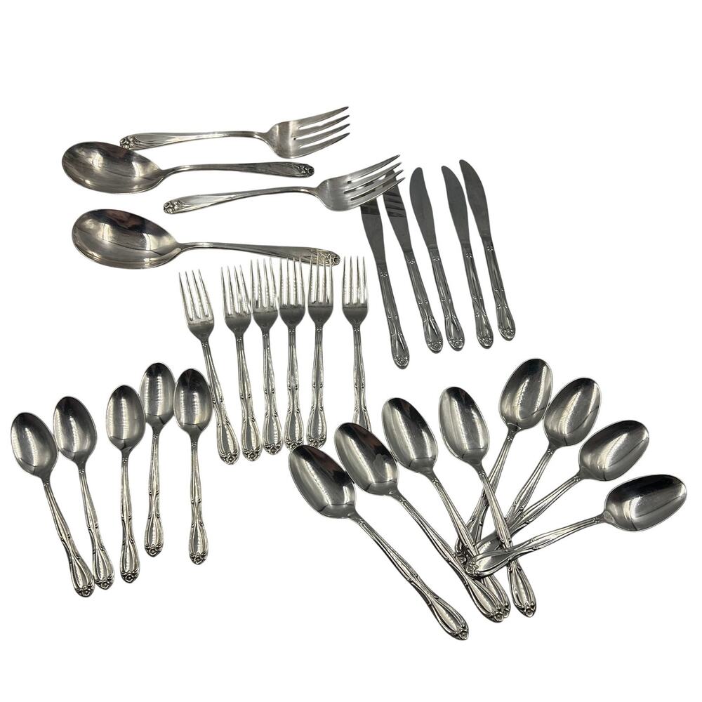 Vintage American Rogers Premier Stainless Flatware Set‎ Chapel Hill 28 Pieces